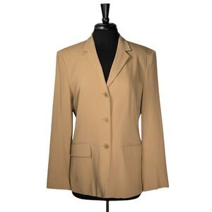 Ralph Lauren Women's Blazer Beige Wool Blend Stretch Work Career Suit Jacket 12
